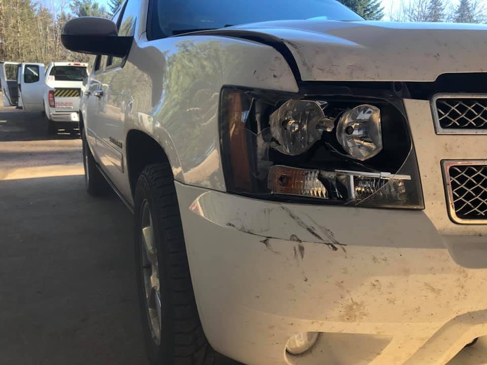 Front-end collision damage — before
