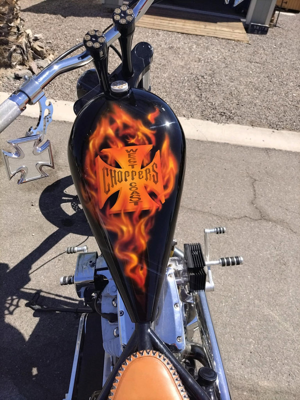 Custom-painted motorcycle fuel tank